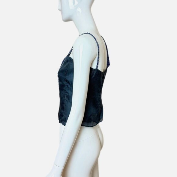 EMPORIO ARMANI 1999 Vintage Blue Silk Beaded Cami Blouse Runway Style - Picture 4 of 7